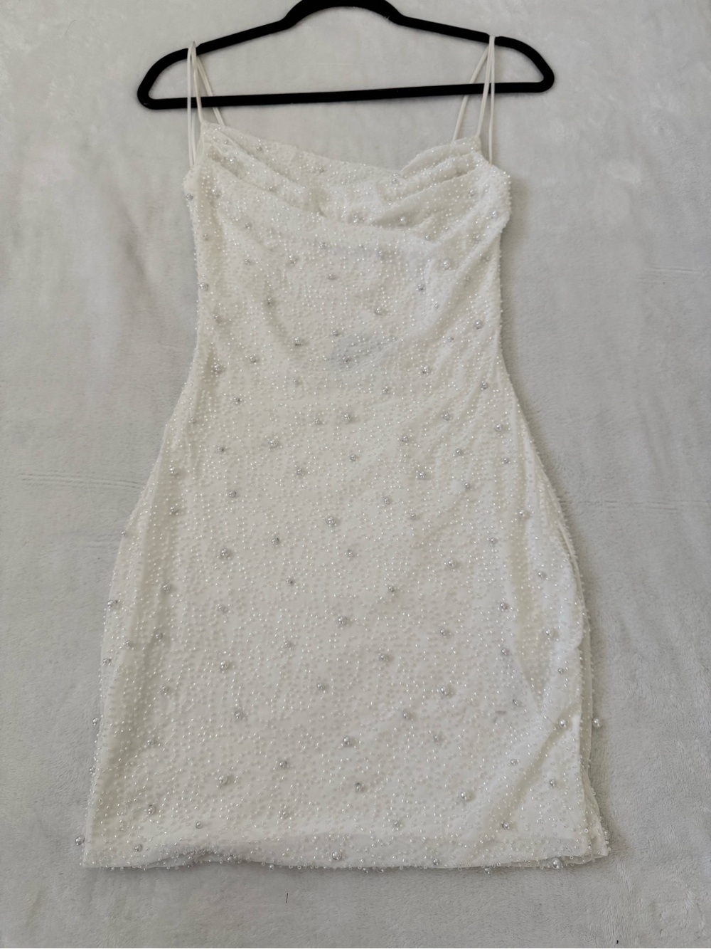 Windsor White Pearl Beaded Cowl Neck Mini Dress Open Back NWT Medium - Picture 7 of 8